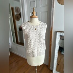 Vintage J.Crew Cream Ribbed Cotton Sweater Vest Sz large 100% cotton